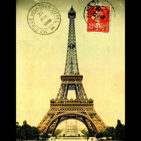 Paris Eiffel Tower France Vintage Style Art Print 8.5x11 - Picture 2 of 5